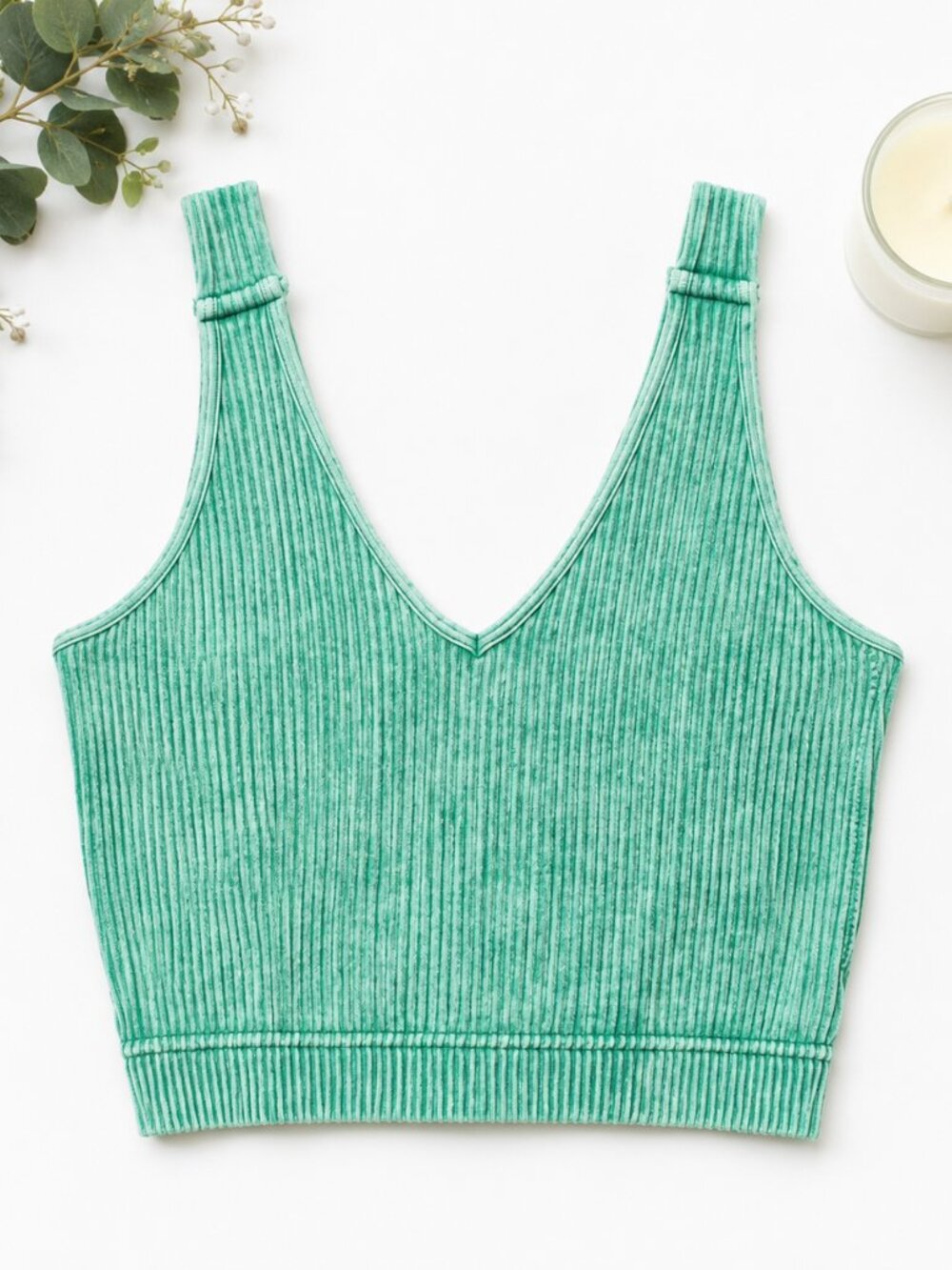 NEW Zenana Washed Ribbed Padded Brami Kelly Green Size S/M